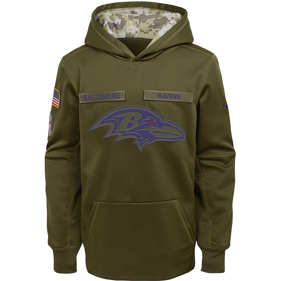 Baltimore Ravens Nike Youth Salute to Service Pullover Performance Hoodie Green->youth nfl jersey->Youth Jersey